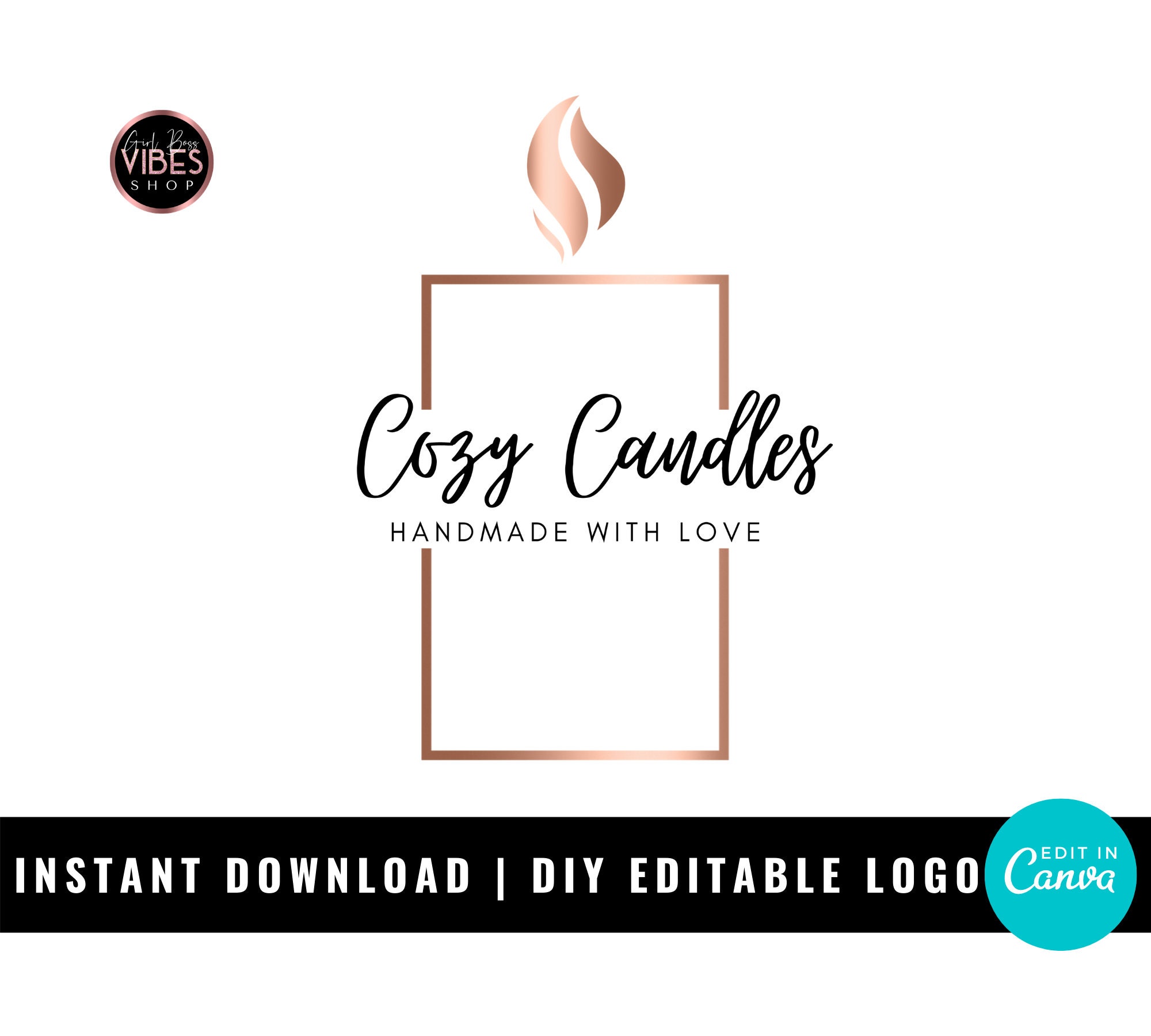Gold Candle Logo DIY Editable logo Candlestick Logo Instant Etsy