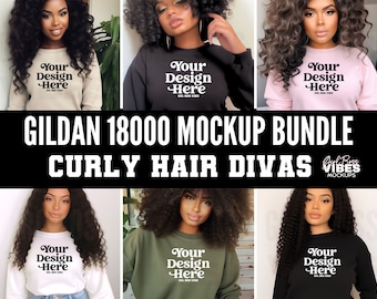 Gildan 18000 Mockup Bundle, Black Model Mockup, Sweat Shirt Mock Ups, Curly Hair Mockups, Trendy Sweatshirt Mockups