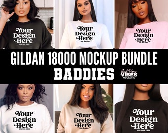 Baddies Gildan 18000 Mockup Bundle, Sweat Shirt Mock Ups, G180 Crewneck Mock-up Bundle, Trendy Sweatshirt Mockups