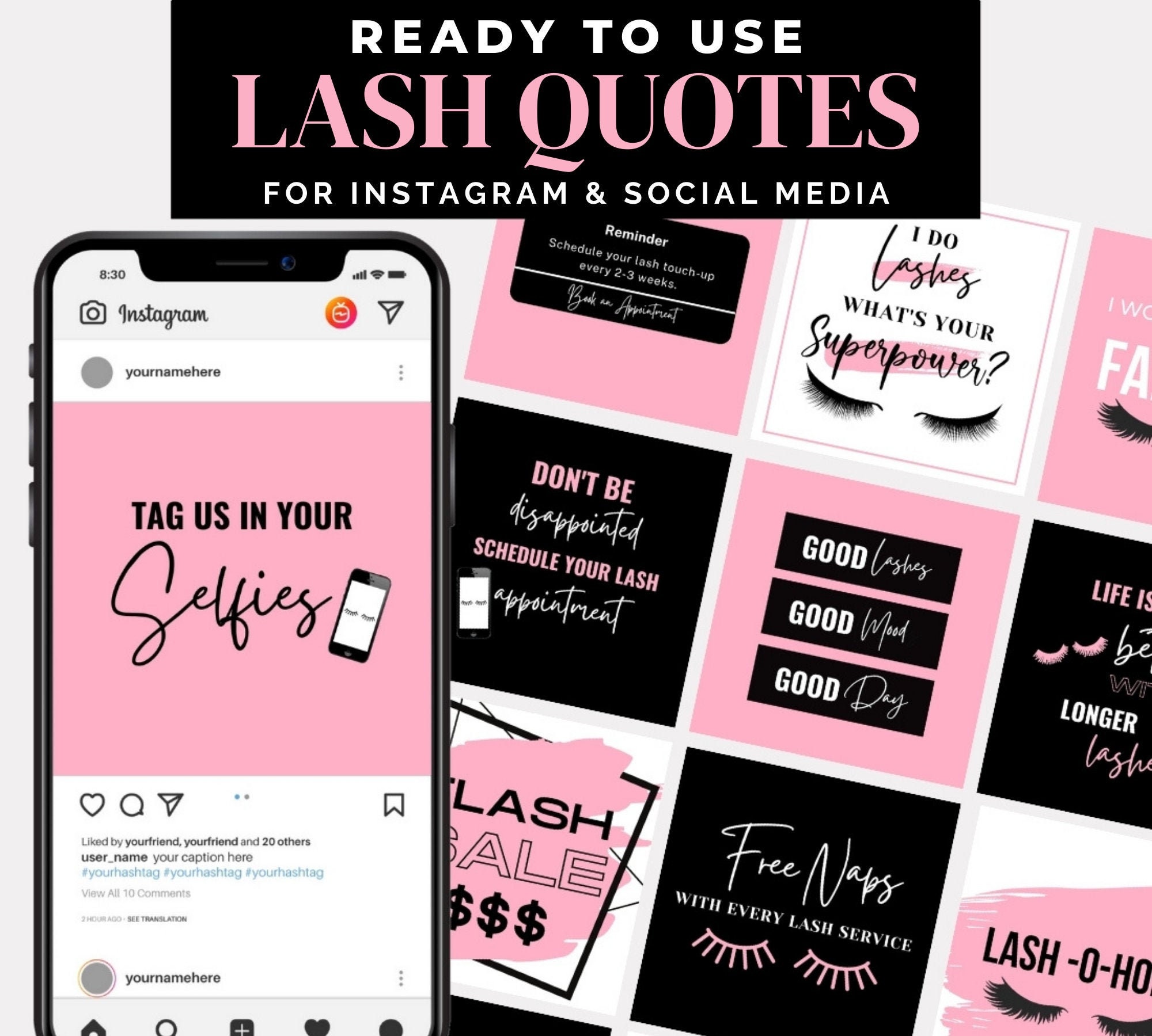 Lash Quotes Eyelash Quotes Lash Artist Pink Instagram | Etsy