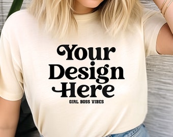 Bella Canvas 3001 Soft Cream Mockup, Trendy Shirt Mockup