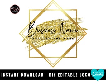 DIY Gold Glitter Logo Design, Editable Gold Logo, Instant Download
