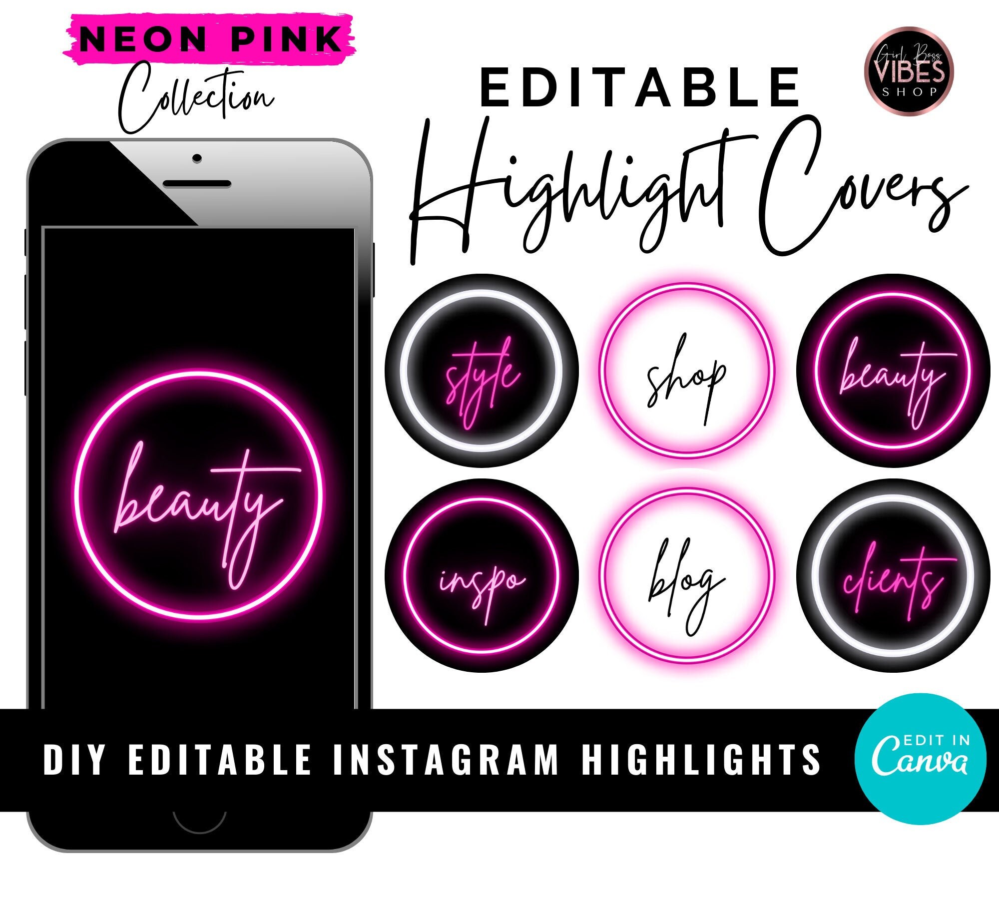 Neon Pink Instagram Highlight Covers Neon Icons Instagram | Etsy