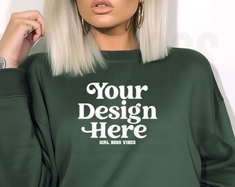 Forest Green Gildan 18000 Mockup Sweatshirt Mockup