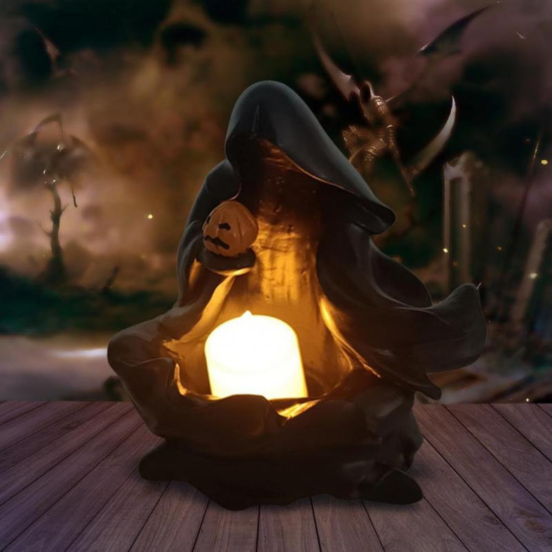 Grim Reaper Statue Mit Leuchtender Kristallkugel - Gothic Deko Mit Fliegenden Fledermäusen