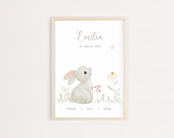 Personalisiertes Geburtsposter | Wiesentiere | Hase