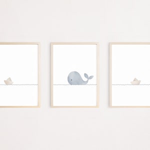 Poster set of 3 | whale, sea, boat | nursery