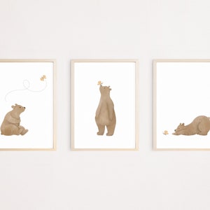 Poster 3er Set | Kleiner Bär mit Schmetterling | Kinderzimmer