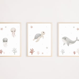 Poster set of 3 | Jellyfish, turtle, whale | nursery