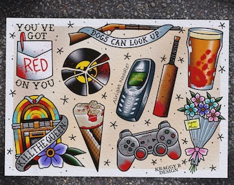 Shaun of the Dead traditionell tatuering flash ark tatuering tryck present tatuering väggkonst heminredning