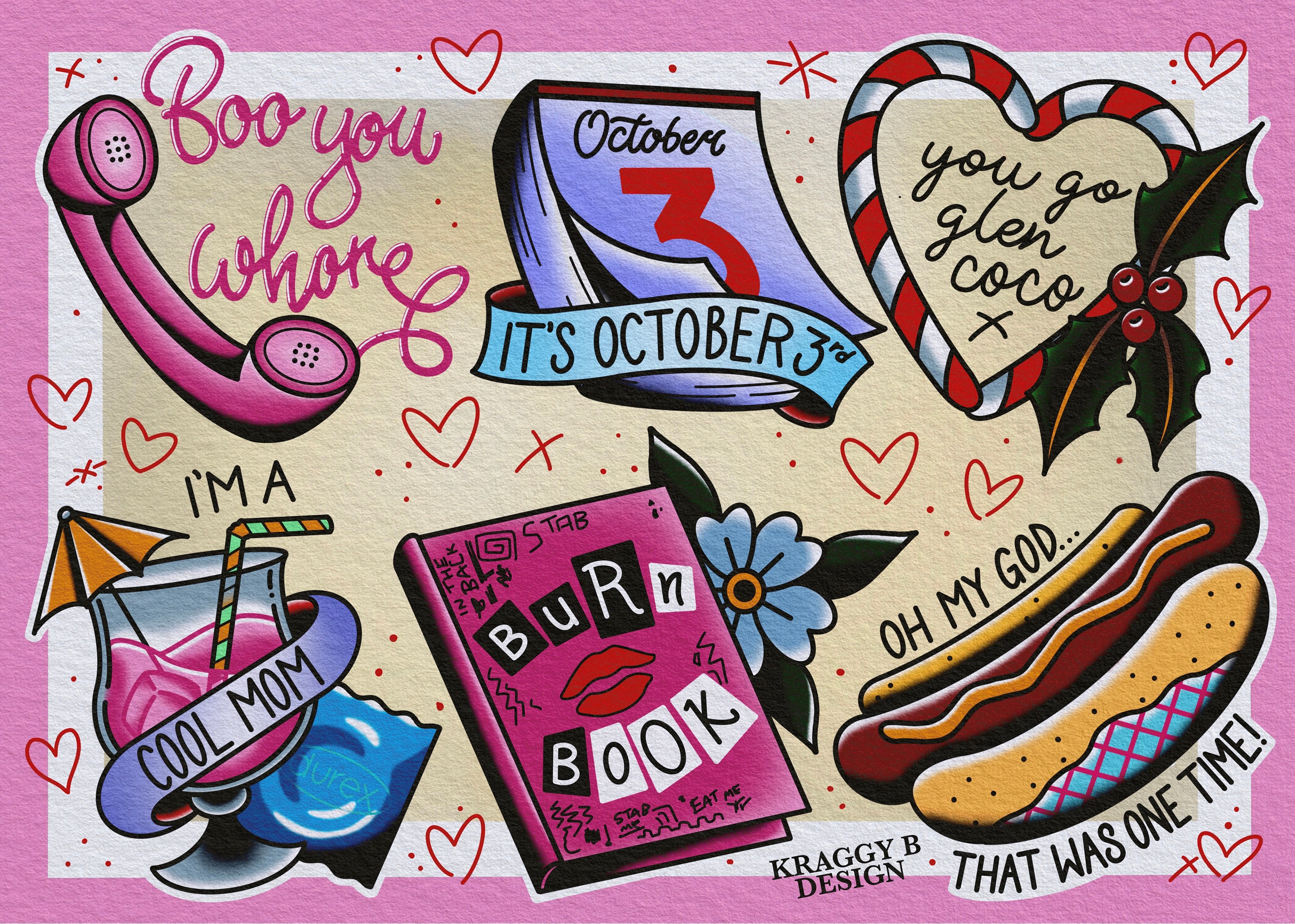 Mean Girls Traditional Tattoo Flash Sheet Tattoo Print Gift Tattoo