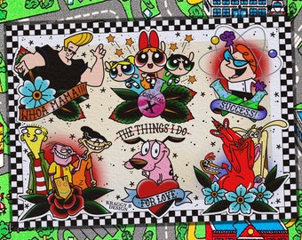 Cartoon Network traditional tattoo flash sheet tattoo print gift tattoo wall art home decor
