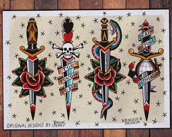 Sailor Jerry traditional tattoo flash sheet tattoo print gift