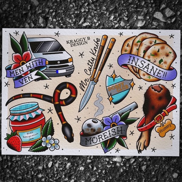 Peep Show traditionele tattoo flash blad tattoo print cadeau tattoo muur kunst home decor