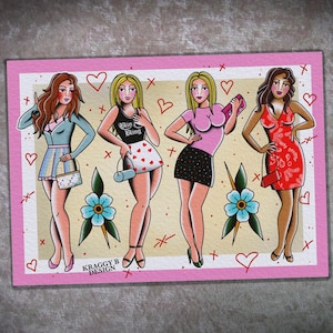 Mean Girls traditional Pin Up tattoo flash sheet tattoo print  gift tattoo wall art home decor