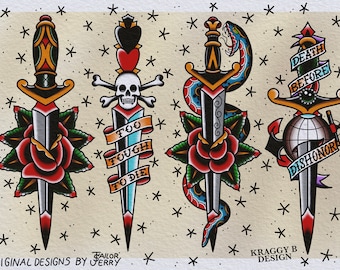 その他 Sailor Jerry Tattoo Drawings Sailor Jerry traditional tattoo flash sheet tattoo print gift