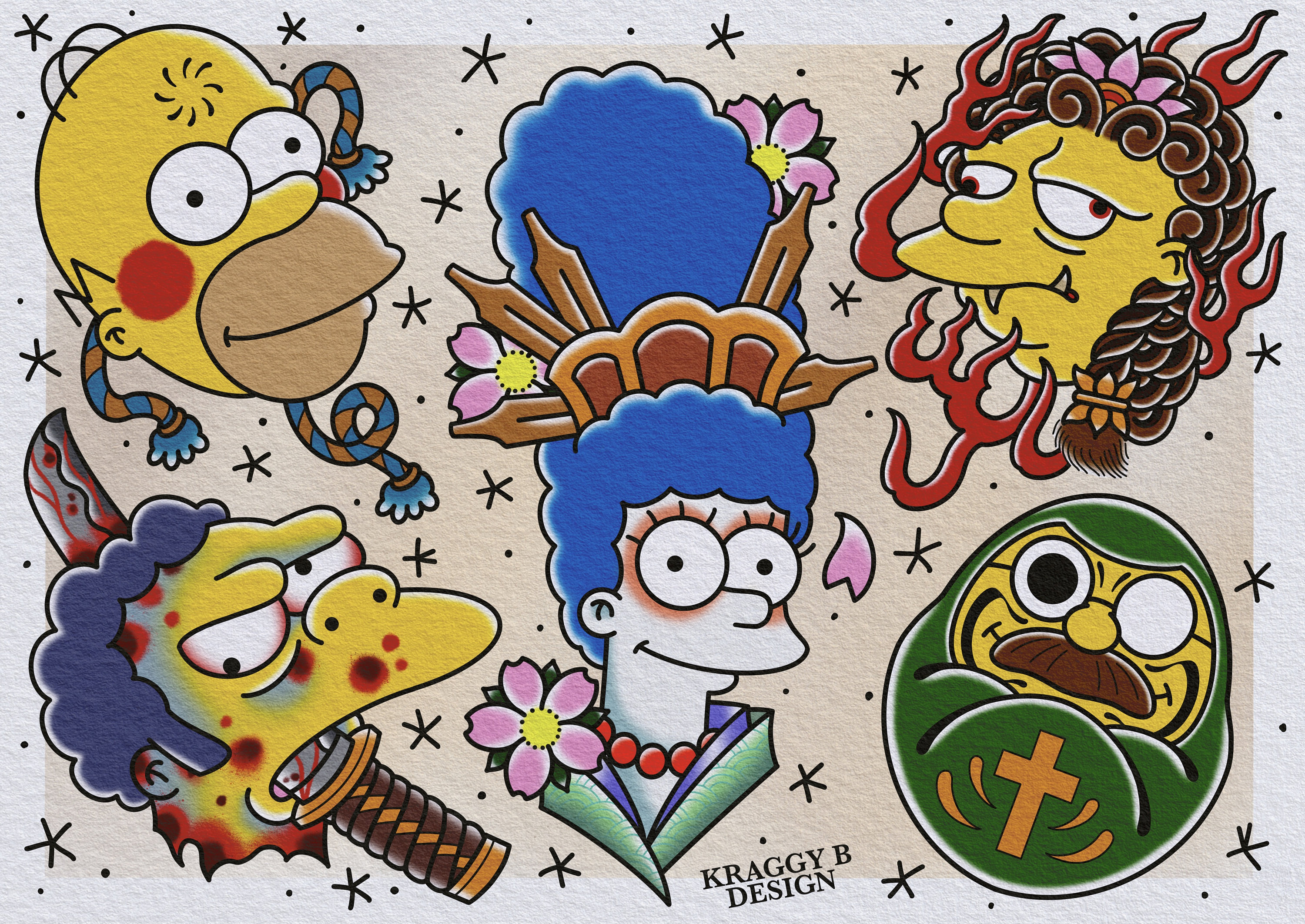 Japanese Simpsons Tattoo Traditional Simpsons Tattoo Flash Sheet