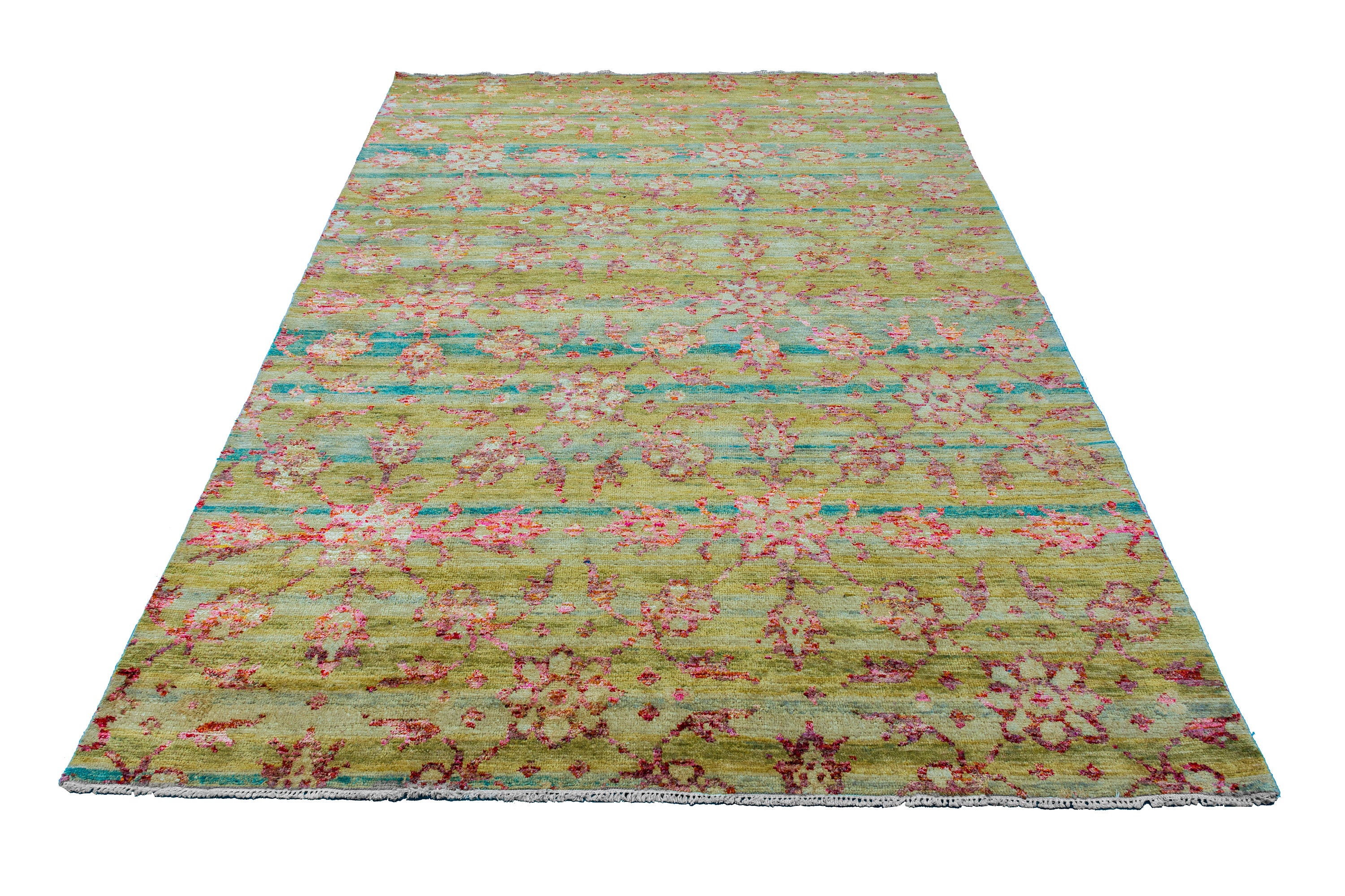 8x10 Olive Green Blue Beige Hand Knotted Area Rug Modern Etsy UK