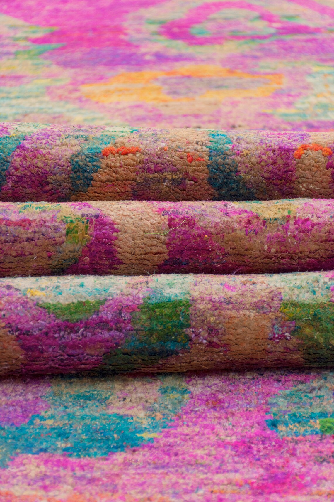 10x14 pink green Hand Knotted area rug modern sari silk Etsy