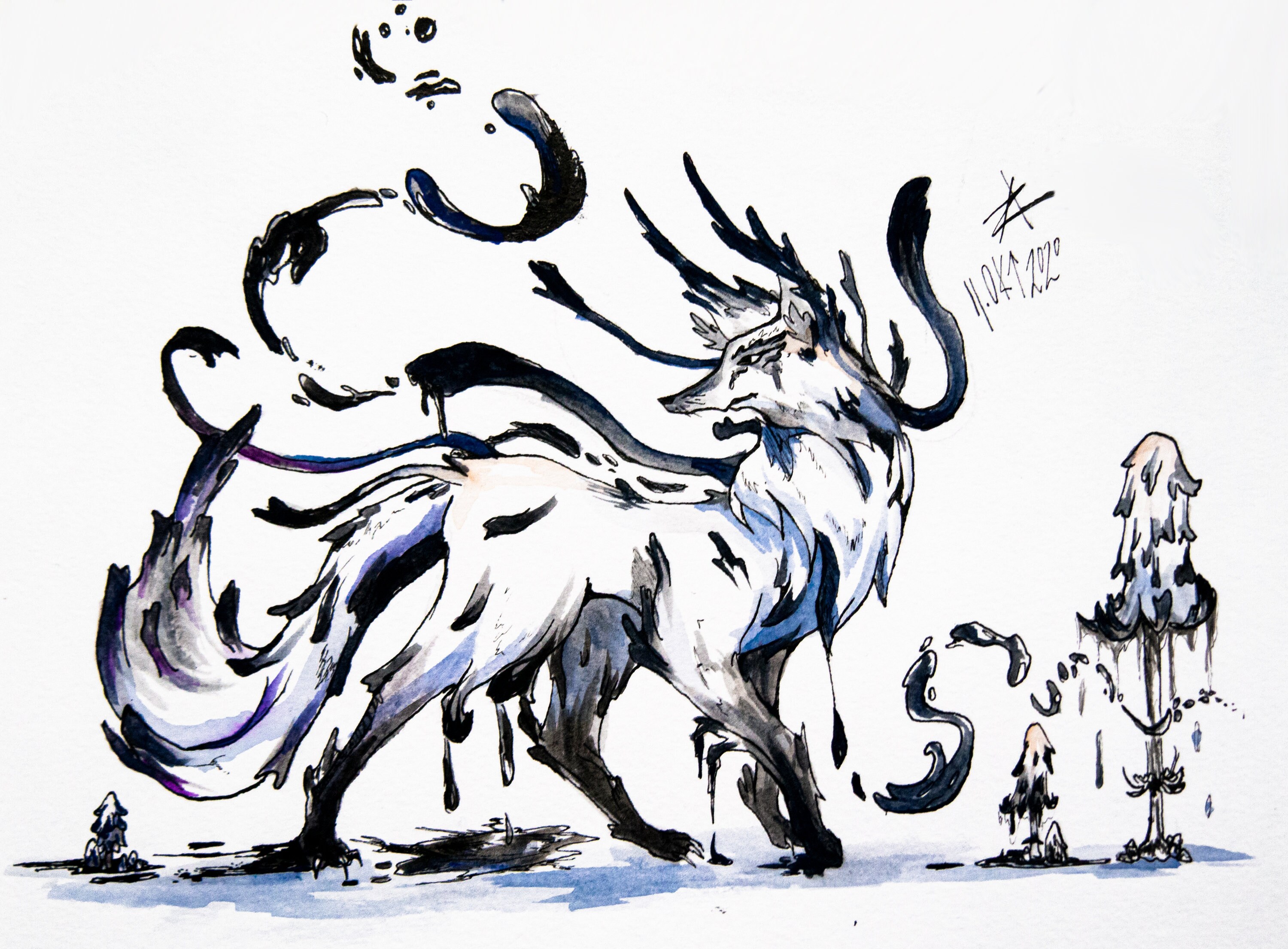 Mushroom Ink Wolf / Art Print / Surreal / Mysterious Etsy