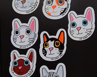 Cat stickers featuring different breeds and different quotes