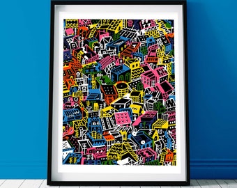 Wimmelbild City in CMYK poster DIN A2 (Limited & signed)