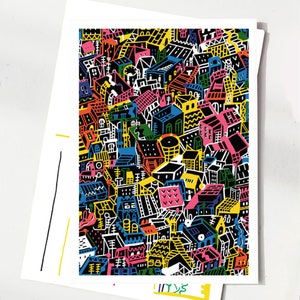 Carta postale "Città Wimmelbild in CMYK" A6