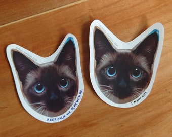 2 Pcs. Siamese Cat Sticker - “I am your boss.” and “Keep Calm and Play with me”