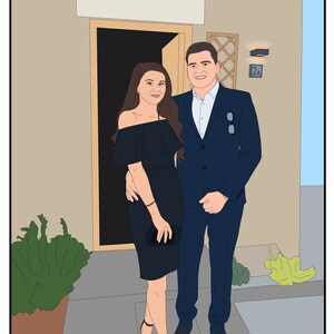 May include: A couple poses for a photo in front of a door. The woman is wearing a black off-the-shoulder dress and the man is wearing a blue suit. The date 14/09/2017 is written at the bottom of the image.