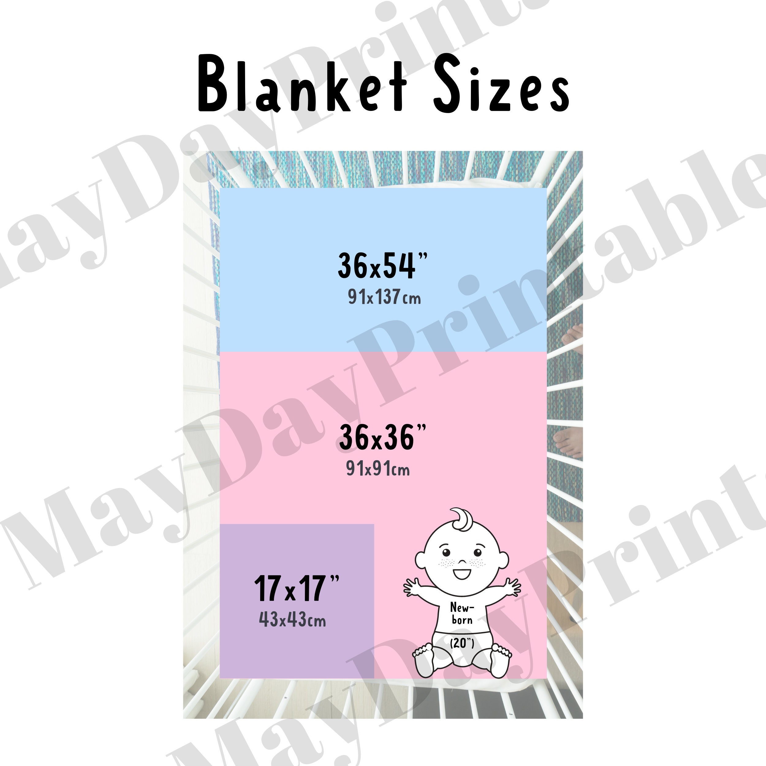 Baby Blanket Size Guide, Blanket Size Chart, Downloadable Size