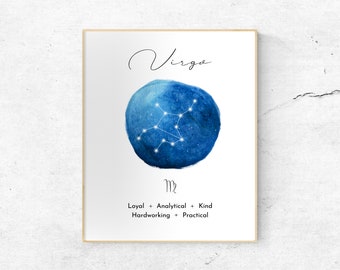 Virgo zodiac poster, Virgo constellation wall art, Virgo astrology star sign print, Various sizes