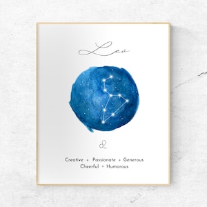 Leo dierenriem kunst aan de muur, Leo sterrenbeeld poster, Leo astrologie, horoscoop, sterrenbeeld print, verschillende maten