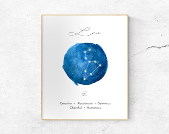 Leo zodiac wall art, Leo constellation poster, Leo astrology, horoscope, star sign print, Various sizes