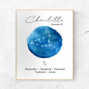 Impression du zodiaque personnalisée, signe astrologique imprimable, constellation, art mural de l’horoscope, différentes tailles