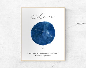Aries zodiac wall art, Aries constellation poster, Aries astrology star sign print, Various sizes