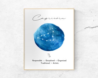 Capricorn printable wall art, Capricorn constellation poster, Zodiac, astrology, horoscope, star sign print, Various sizes