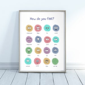 Cartel de sentimientos y emociones, tabla de humor para niños, ayuda para el aula, material de aprendizaje Montessori