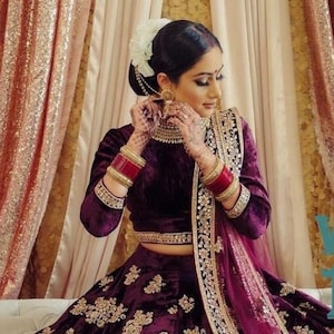 Velvet bridal lehenga deals