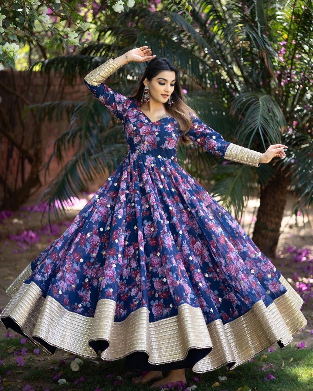 RencyCollection Readymade Pakistani Designer Long Flared Anarkali Gown Digital Printed with Sequence Work Dress Wedding Reception Wear Ethnic Salwar Kameez