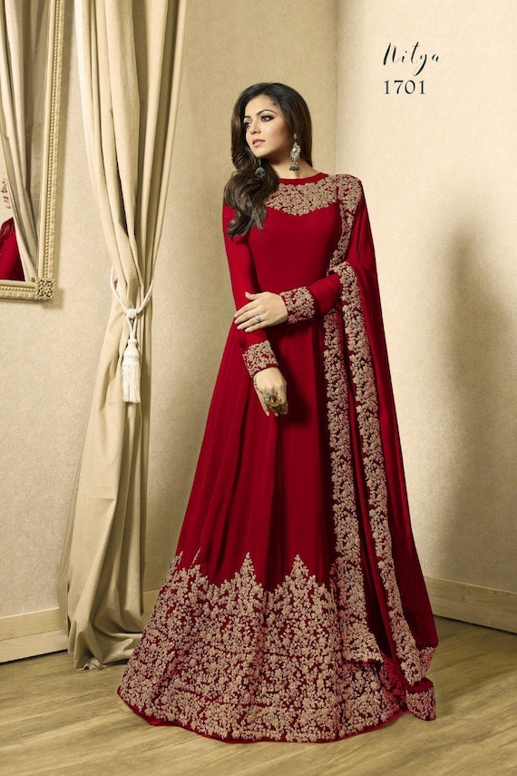 Buy FEMVY Women Maroon Embroidered Net Anarkali Gown Dress Free Size  Online at Best Prices in India  JioMart