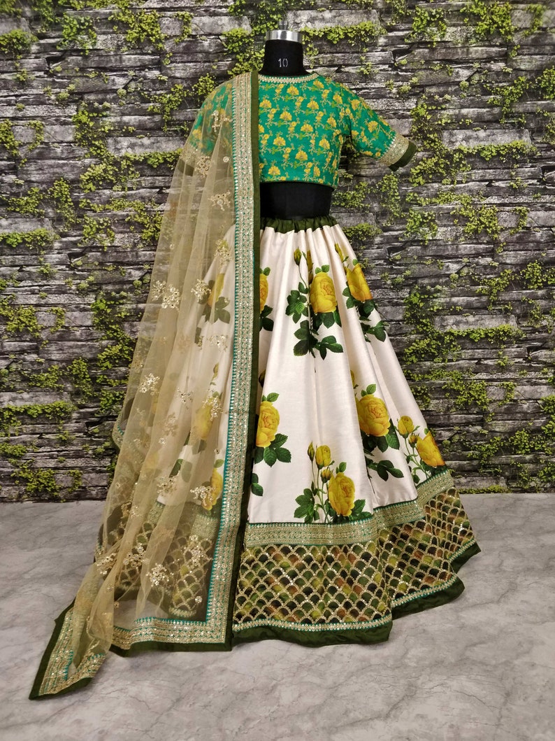 Floral Printed Lehenga Choli Set Designer Lehenga Indian Dress Silk Lengha Wedding Skirt Custom Made Party Wear Dress Ghagra Choli For Women