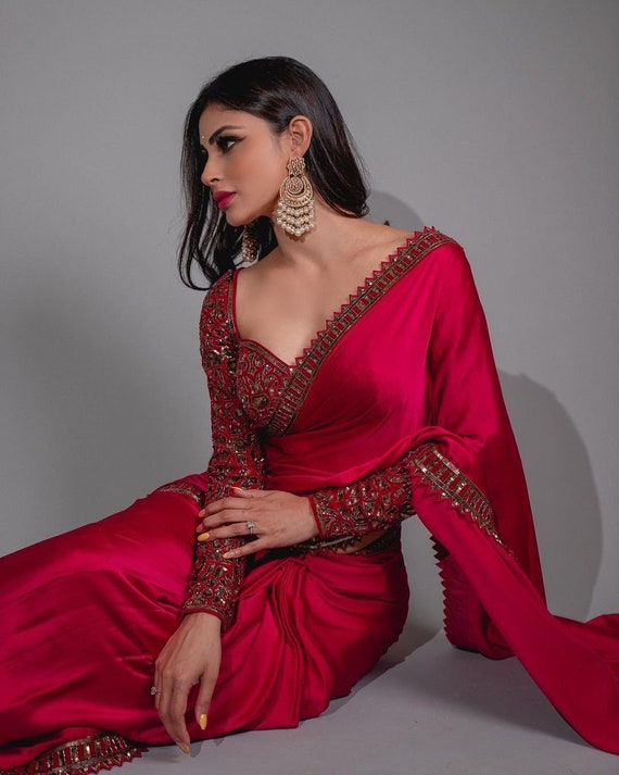 Red Silk Saree With Sequence Work Blouse Indian Wedding Bridal - Etsy  Singapore