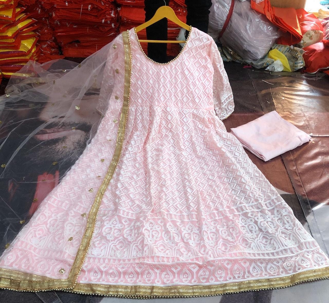 Blue Black Printed & Embroidered Wedding Anarkali Dress