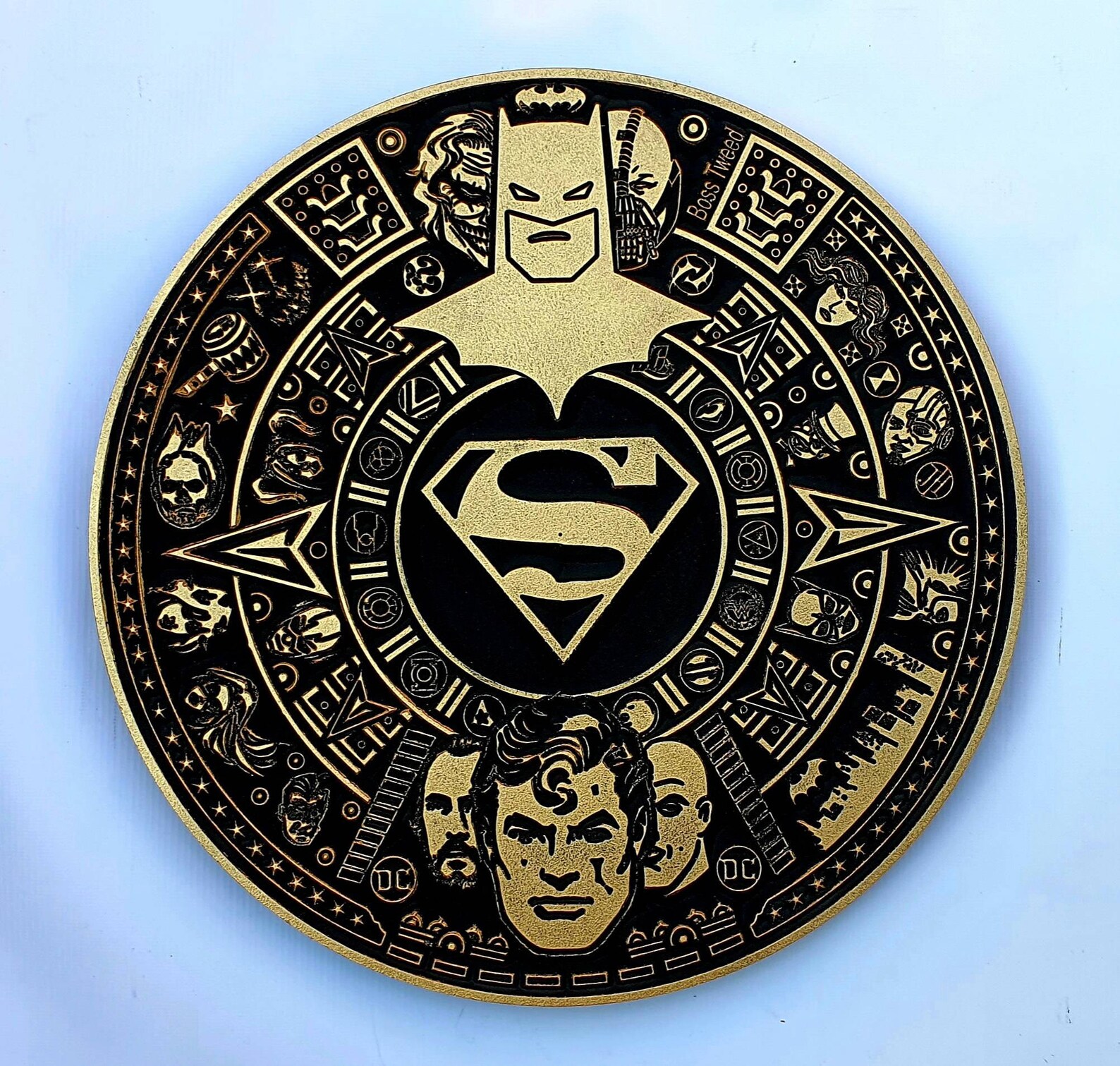DC Comics sign memorabilia/Aztec Mayan Calender style/Wood Etsy