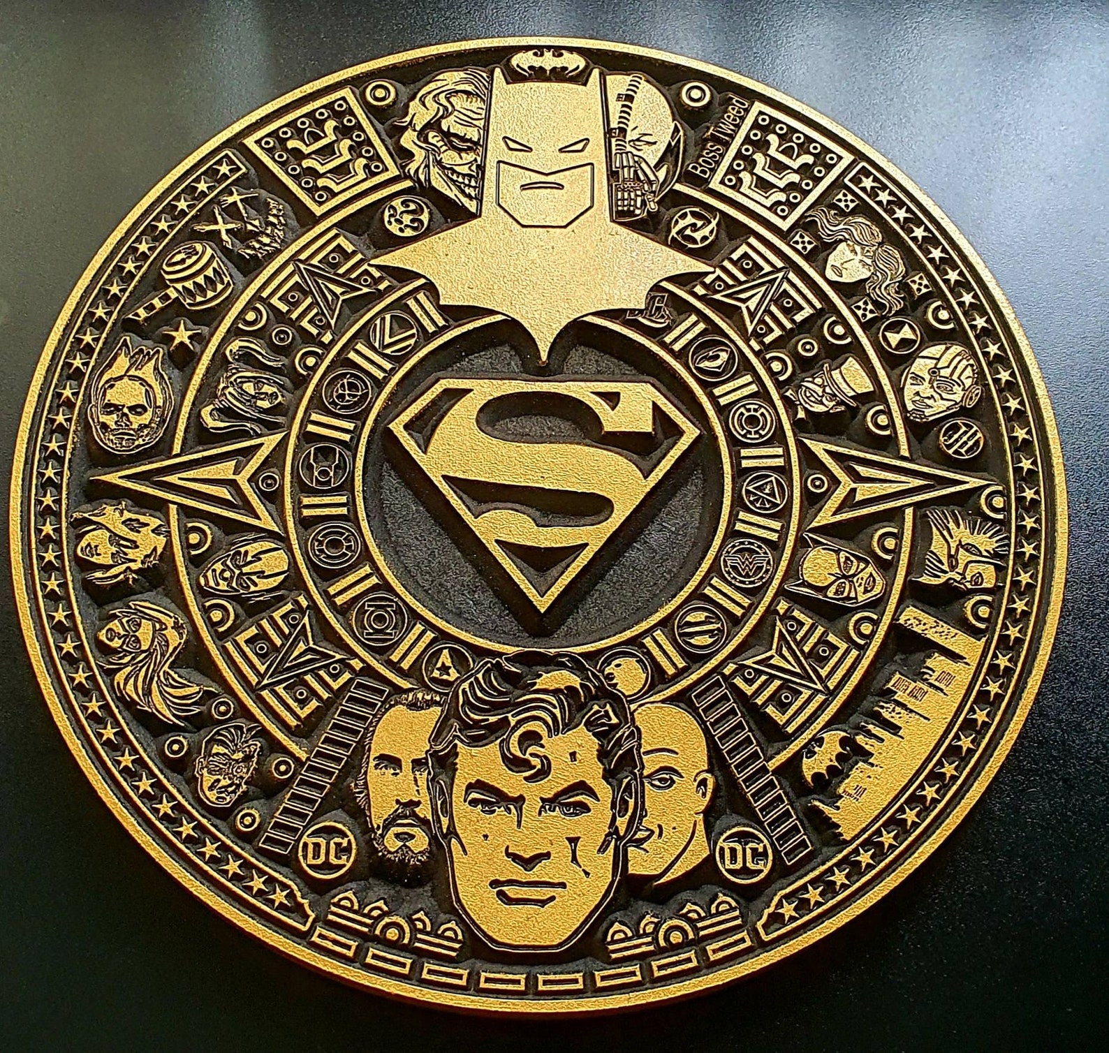 DC Comics Aztec style Mayan Calender/sun stone. Wood Carving Etsy