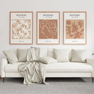Beige Henri Matisse Set of 3, Abstract Art, Minimalist poster print, Matisse Print Set, Matisse Poster, Matisse Print, Gallery wall art