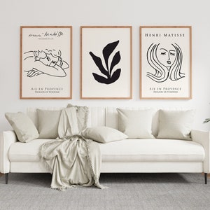 DIGITAL Henri Matisse Set of 3, Abstract Art, Minimalist poster print, Matisse Print Set, Matisse Poster, Matisse Print, Woman wall art