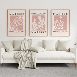 Blush Pink Henri Matisse Conjunto de 3, Arte abstracto, Arte rosa, Impresión de cartel minimalista, Conjunto de impresión Pink Matisse, Cartel de Matisse, Impresión de Matisse