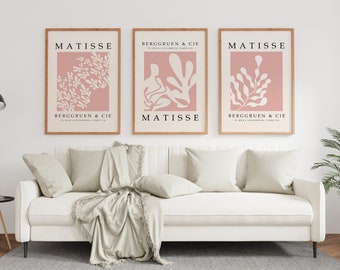 Blush Pink Henri Matisse Set of 3, Abstract Art, Pink Art, Minimalist poster print, Pink Matisse Print Set, Matisse Poster, Matisse Print