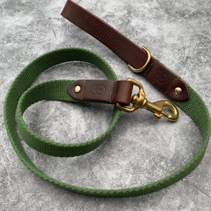 Personalised Green Dog Lead, Dog Leash, Leather Embossed Nameplate